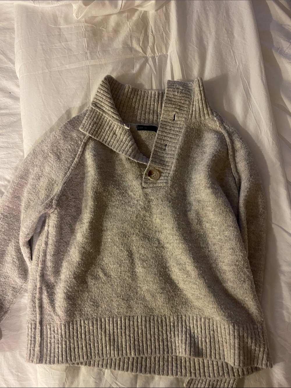SHEIN Gray Shawl Collar Button Pullover Sweater